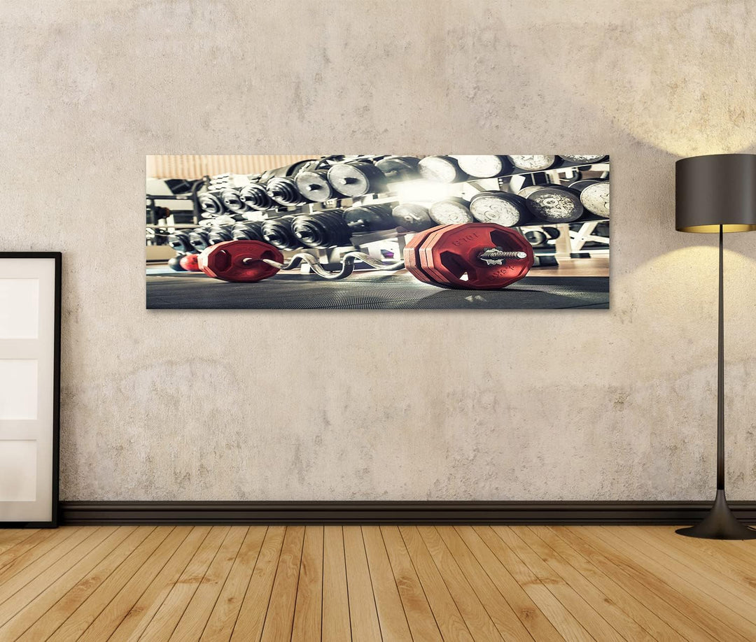 islandburner Bild auf Leinwand Gewichte Fitnessraum Bilder Wandbilder Poster Leinwand 120x40cm - Pan