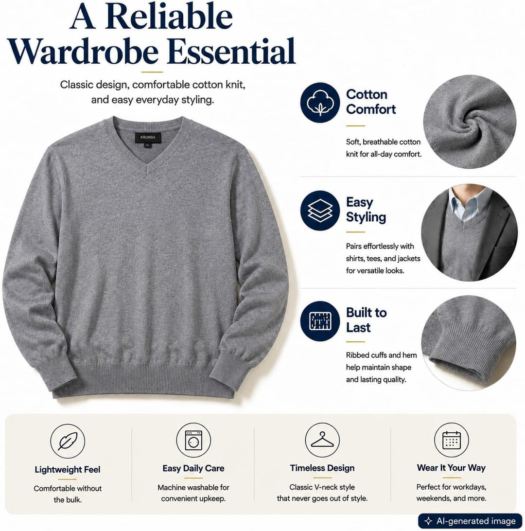 Krumba Herren Baumwolle ?bergro? V-Ausschnitt Klassik Pullover 3XL Kohlegrau, 3XL Kohlegrau