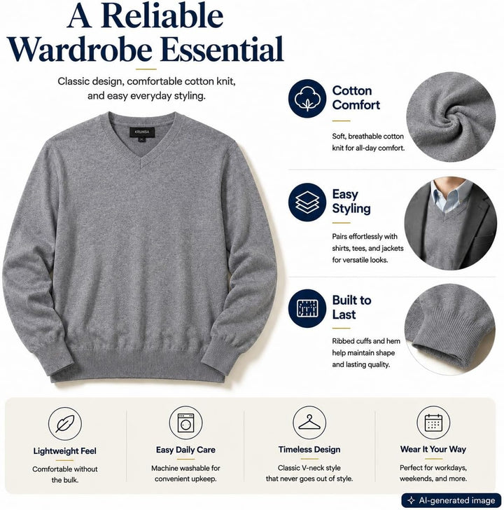 Krumba Herren Baumwolle ?bergro? V-Ausschnitt Klassik Pullover 3XL Kohlegrau, 3XL Kohlegrau