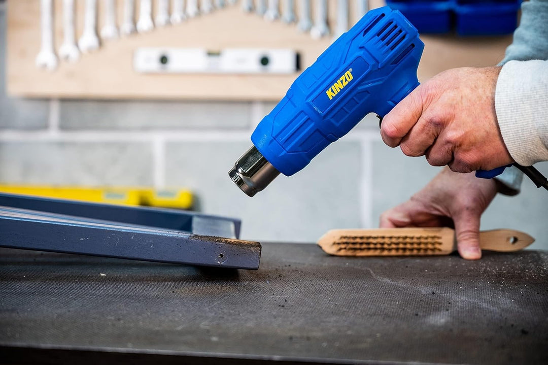 Kinzo Heissluftfön - 230V - Blau - 350 bis 600 Grad - 2 Heizstufen - Farbbrenner