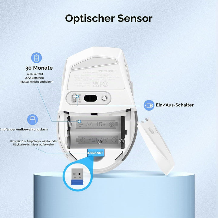 TECKNET Silent Maus Kabellose, 4800DPI 2.4GHz Leise Funkmaus mit Nano Empfänger, Side Control, Ohne