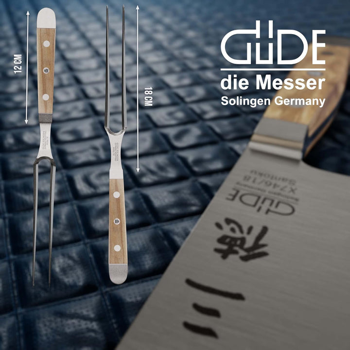 GÜDE Solingen - Fleischgabel geschmiedet, 18 cm, Olivenholz, ALPHA OLIVE, Doppelkropf, Handmade Germ