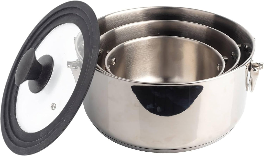 MasterPRO Foodies - Küchenbatterie - 4 -Stück -Set mit 4, 20 und 24 cm Pfannen und Glasdeckel - Herg
