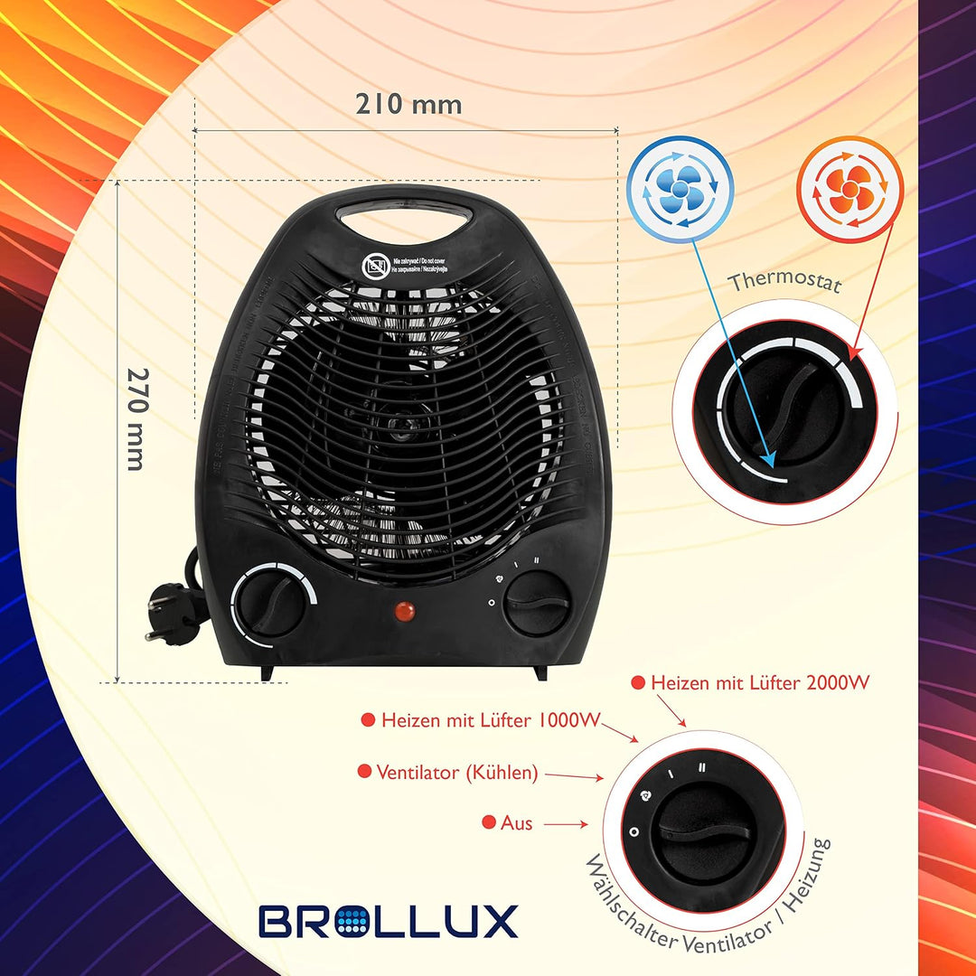 Elektroheizung 2000W mobiles Heizgerät FH1B Thermoventilator Heizlüfter Spiralheizkörper Heizspirale