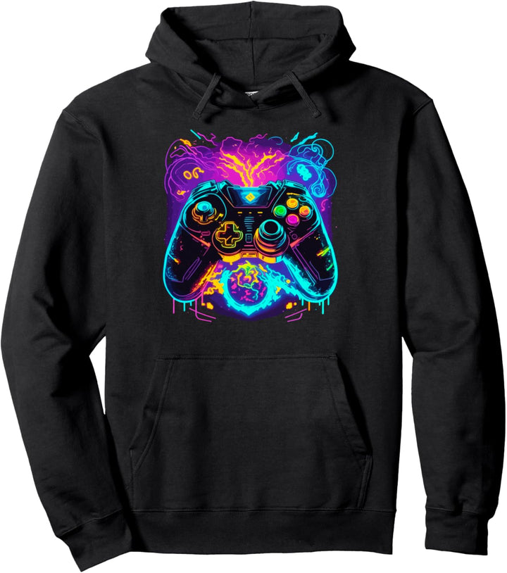 Neonfarben Graffiti Gaming Controller Pullover Hoodie