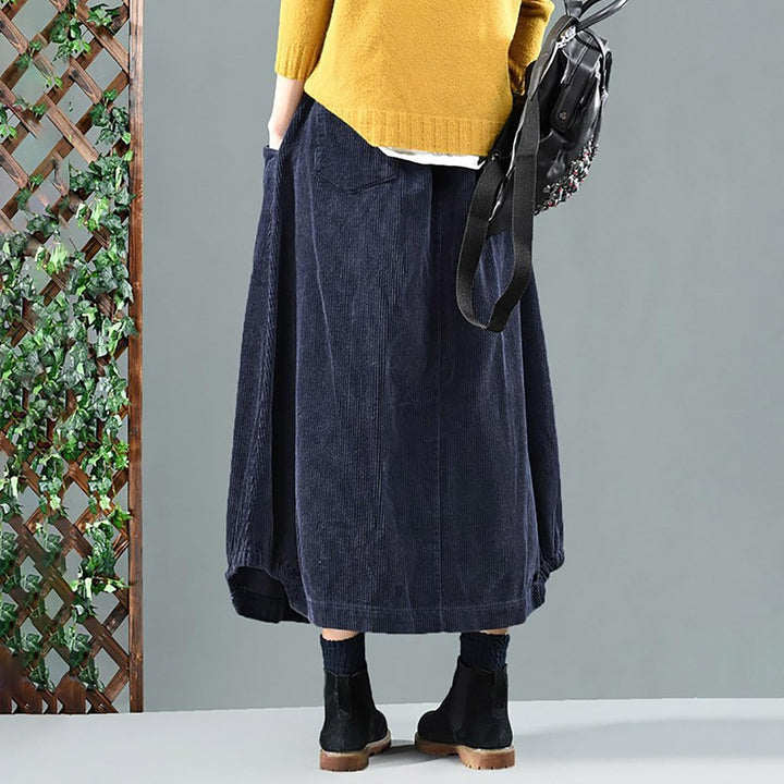 Generisch 2025 Damenrock Winter Cordrock Frauen Midi Lange Röcke Weibliche elastische Taille A-Linie