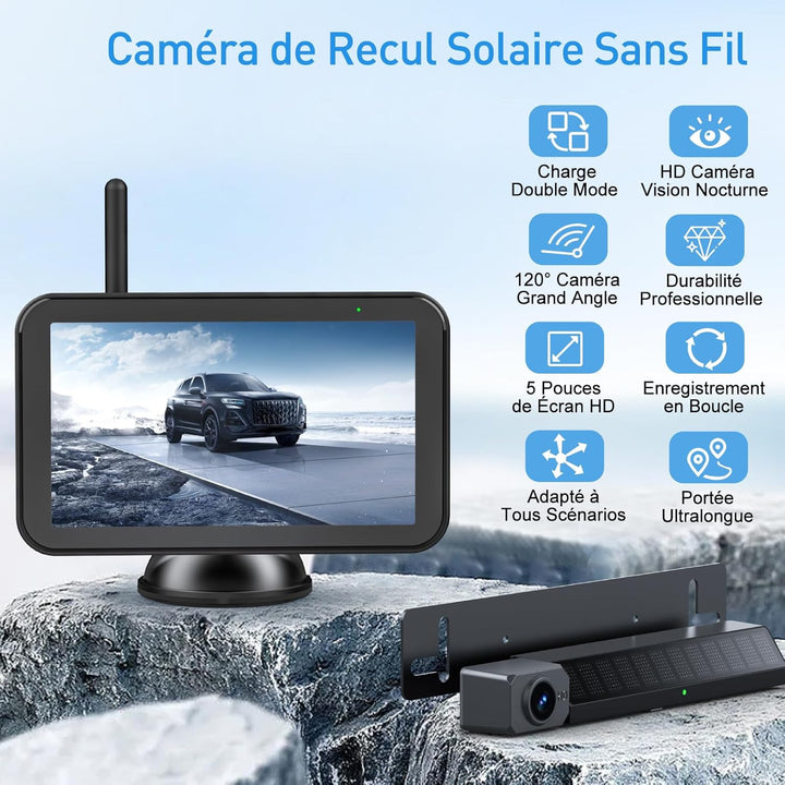 Solar Rückfahrkamera Kabellos, 5" Digital Rückfahrkamera Set 1080P Monitor, mit eingebautem Funksend