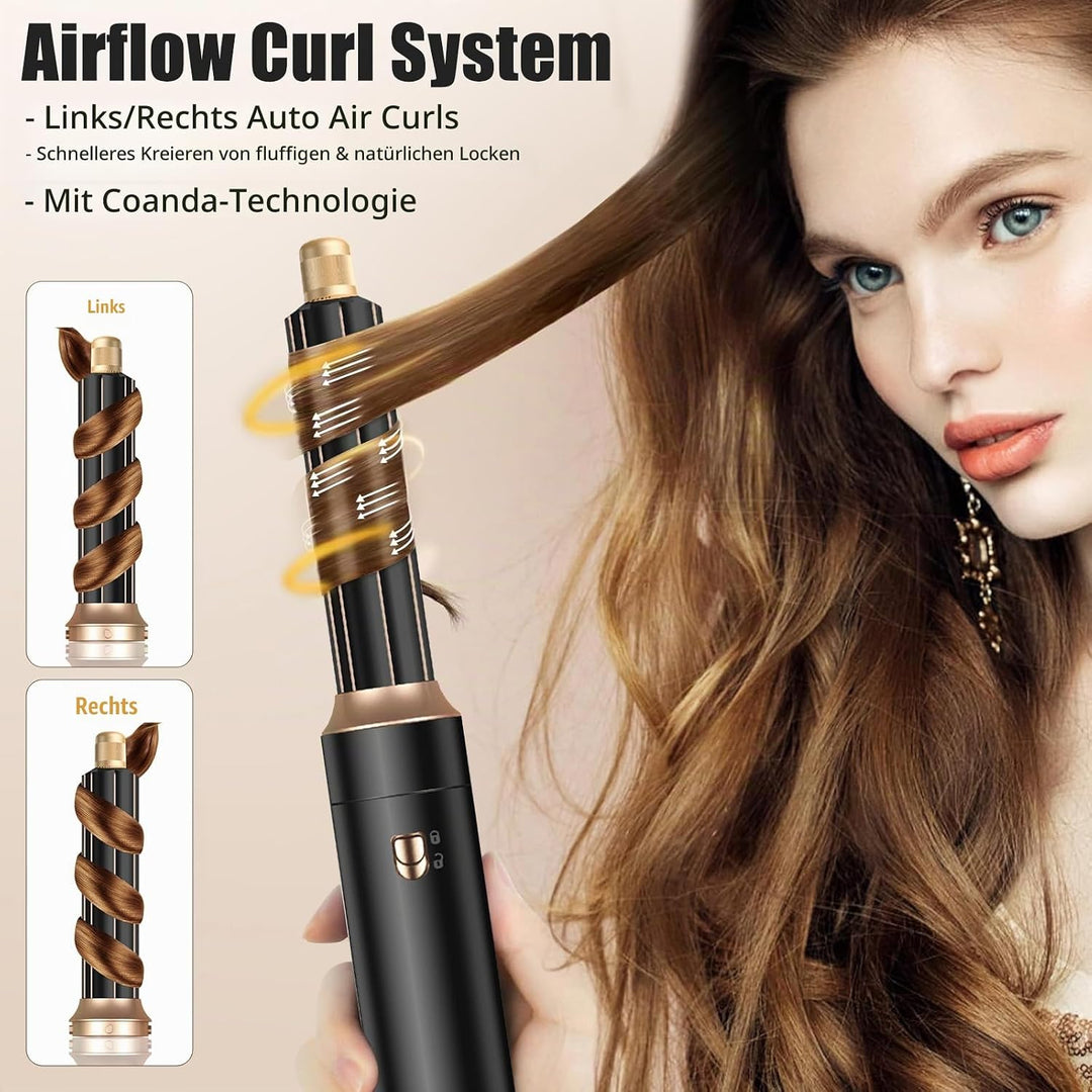Journeyside 5-in-1 Airstyler Set 1000W, Professioneller Warmluftbürste mit Lockenstab&amp;Glätteisen, Mu