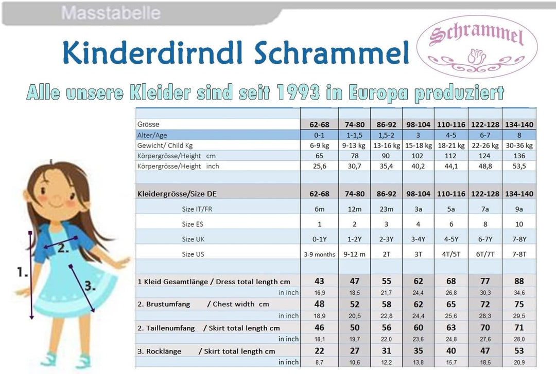 Schrammel Blumenrankerl Schürze Festliches Kinderdirndl Edelstickerei 86-92 Blau-rot, 86-92 Blau-rot