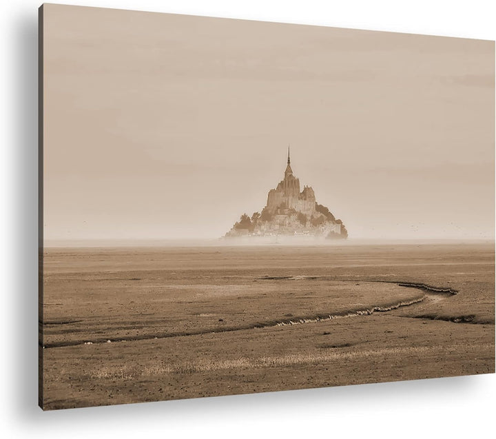 deyoli Insel Kathedrale Mont Saint Michel Effekt: Sepia Format: 80x60 als Leinwandbild, Motiv fertig