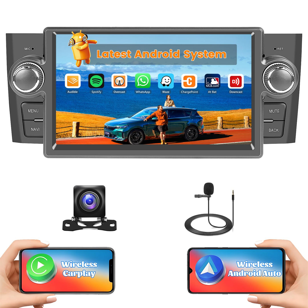 Hikity 2G+64G Android 15 Autoradio für FIAT Punto 2005-2009 / FIAT Linea 2007-2011 mit 7 Zoll Touchs
