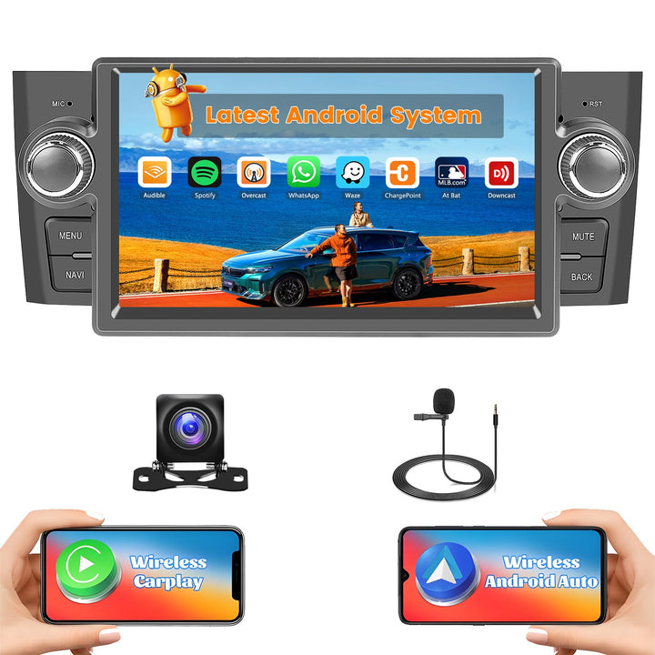 Hikity 2G+64G Android 15 Autoradio für FIAT Punto 2005-2009 / FIAT Linea 2007-2011 mit 7 Zoll Touchs