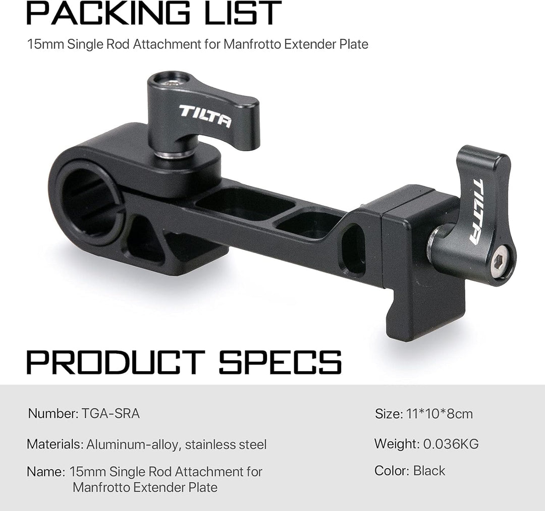 Tilta 15 mm Einzelstab-Befestigung für Manfrotto Verlängerungsplatte Kompatibel mit DJI RS 2, RS 3,