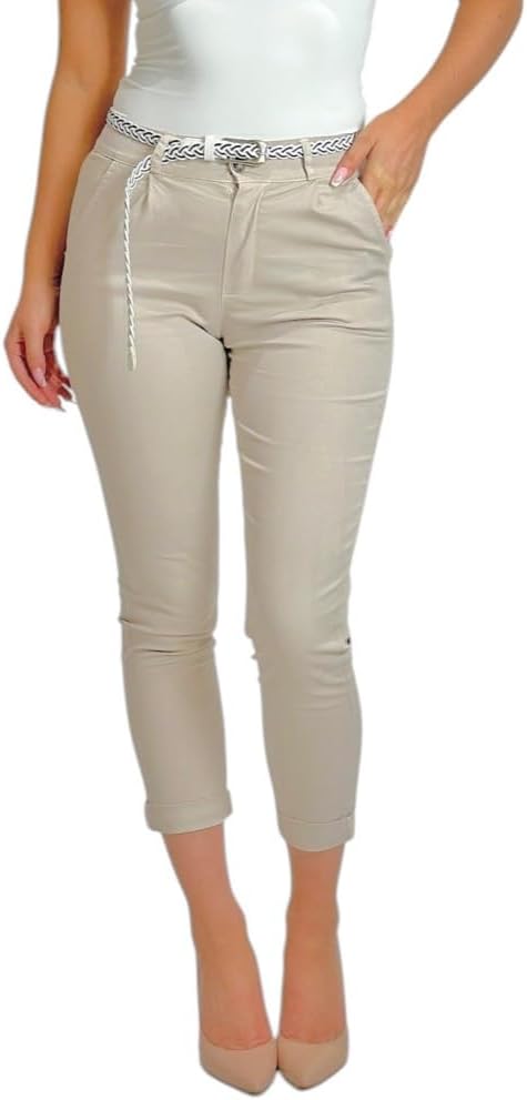 Mississhop Damen Baumwolle Klassische Chino Hose mit Gürtel