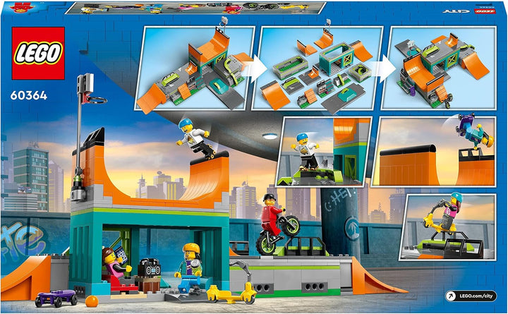 LEGO 60364 City Skaterpark, Spielzeug für Kinder ab 6 Jahren, mit BMX-Rad, Skateboard, Scooter, Inli