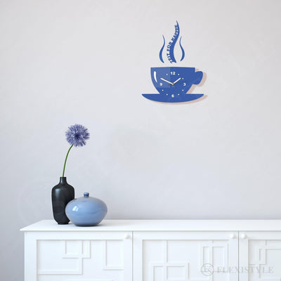 FLEXISTYLE Tasse Zeit für Kaffee Moderne Küche Wanduhr, 3D römisch, wanduhr deko (blau), Blau