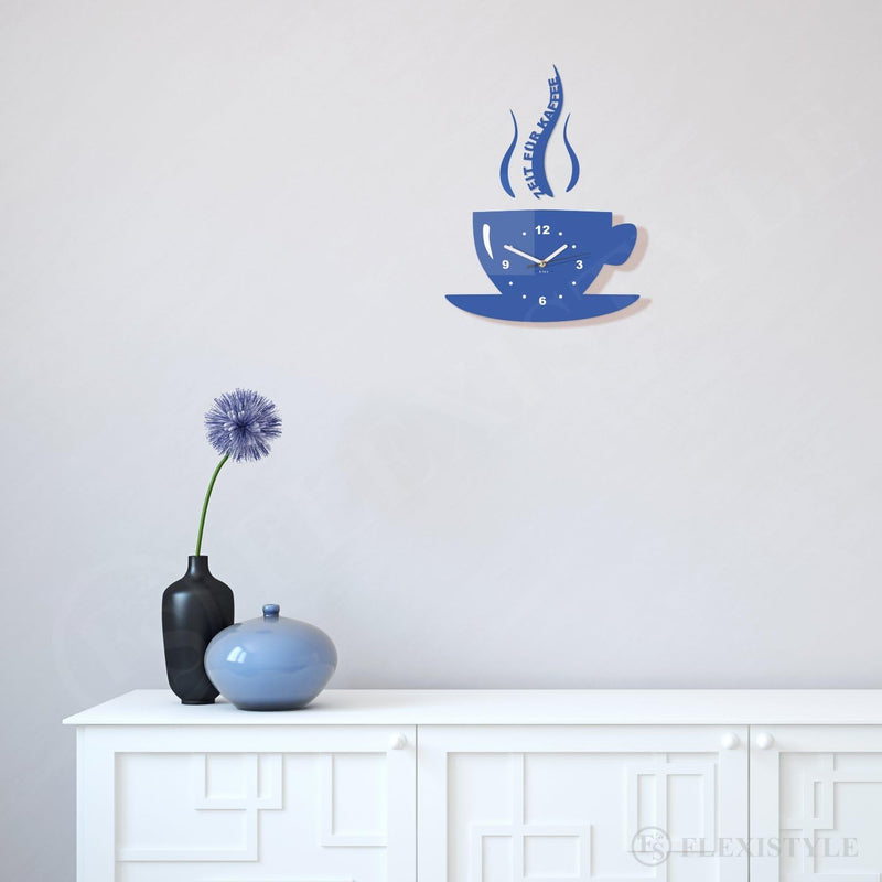 FLEXISTYLE Tasse Zeit für Kaffee Moderne Küche Wanduhr, 3D römisch, wanduhr deko (blau), Blau