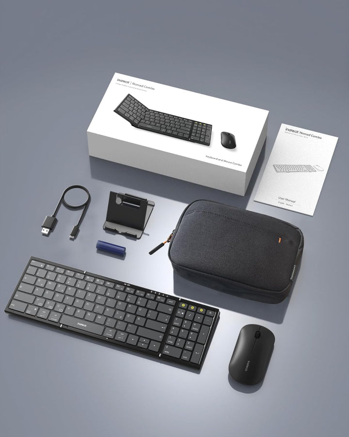 Inateck Faltbare Bluetooth 5.3 tragbare Tastatur und Tri-Mode-Maus-Set mit Numpad, verstellbarem Stä