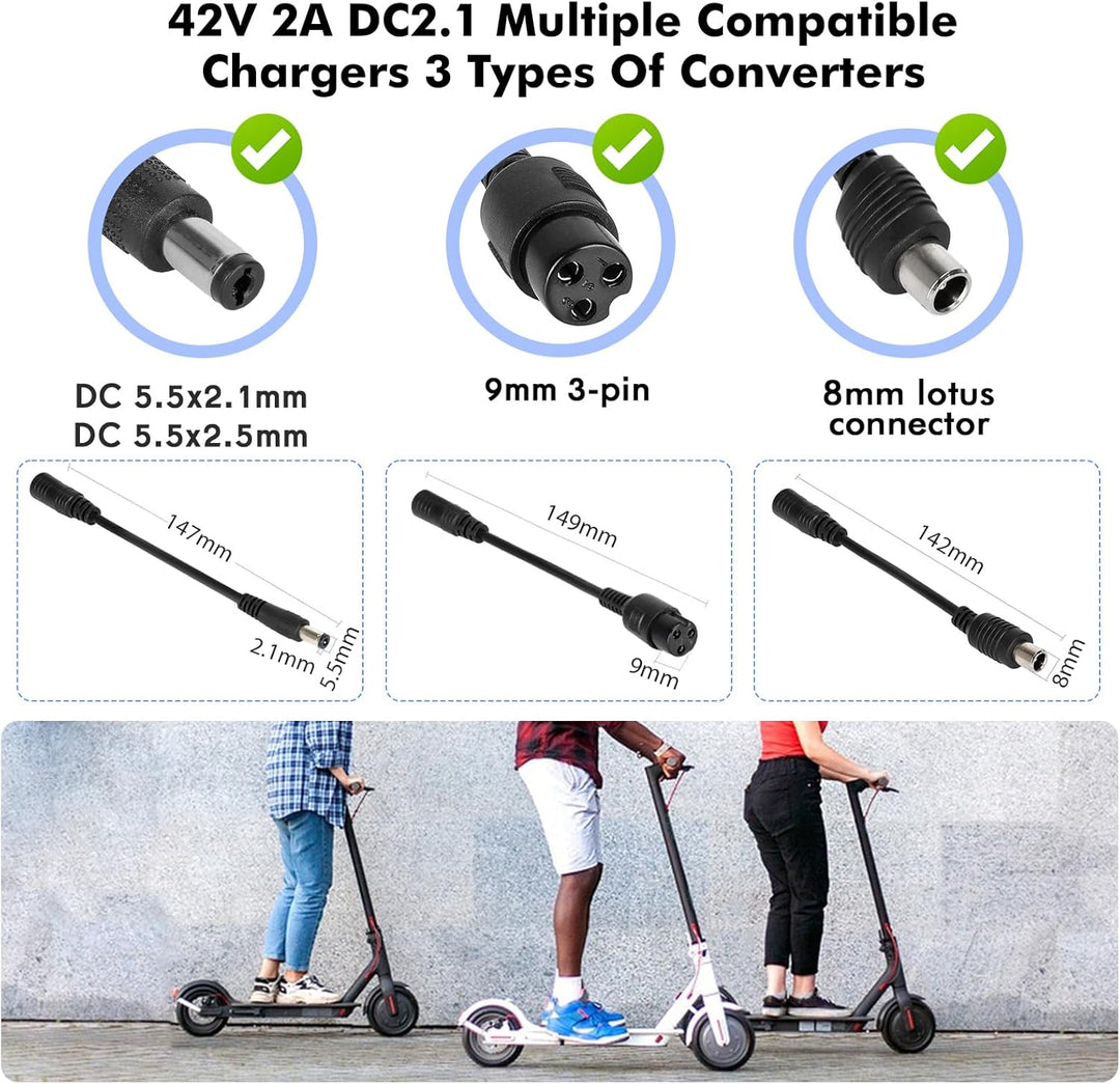 Ladegeräte für Scooter，42V 2A E Scooter Ladegeräte，Hoverboard Ladekabel，36V Elektroroller Universal