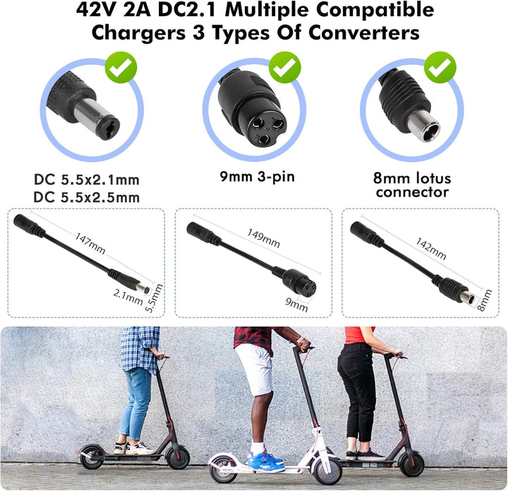 Ladegeräte für Scooter，42V 2A E Scooter Ladegeräte，Hoverboard Ladekabel，36V Elektroroller Universal