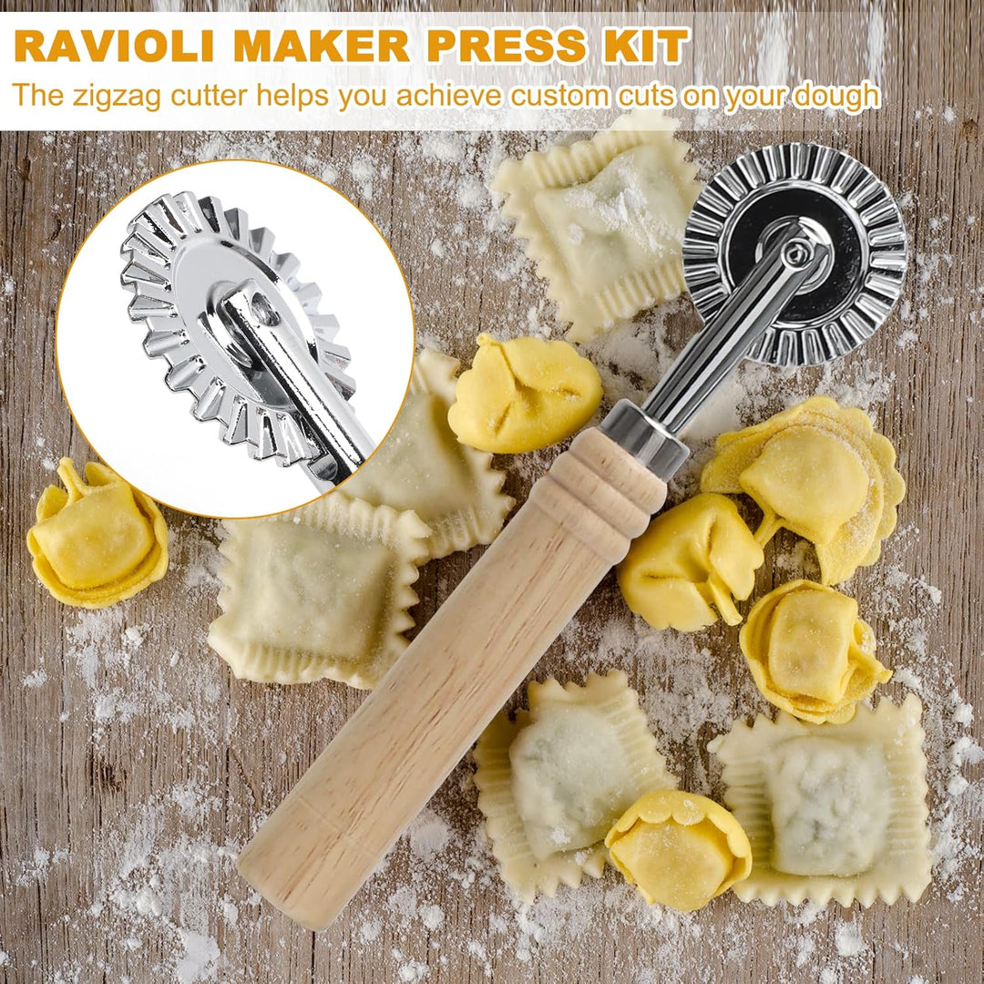 4 Stück Ravioli-Maker aus Aluminium mit 12 Löchern, Knödelformer mit Nudelholz Teigtaschenrad Former