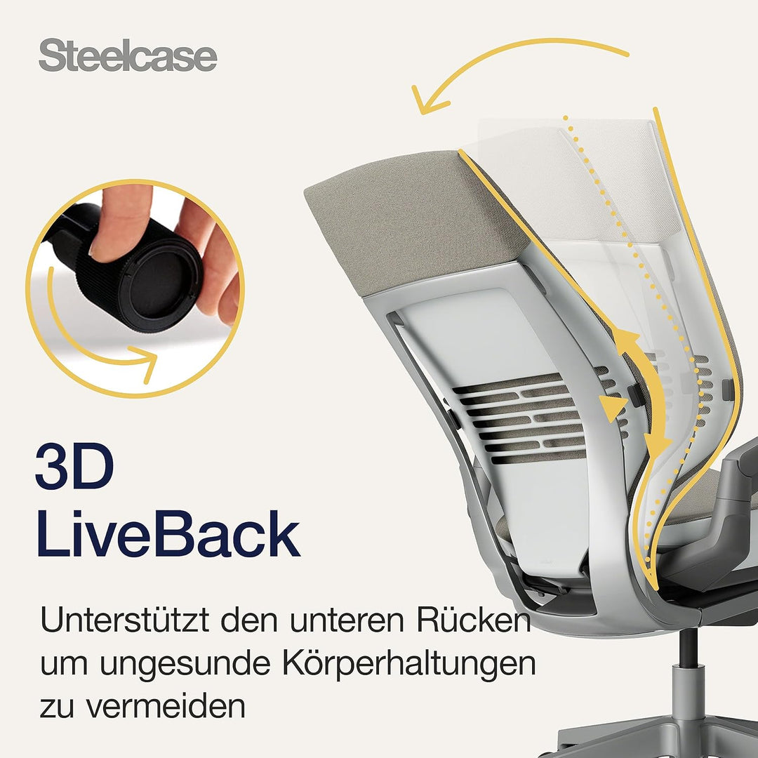 Steelcase Gesture Ergonomischer Bürostuhl mit 360° Armlehnen und 3D-Live Back Lumbalstütze Trüffel,