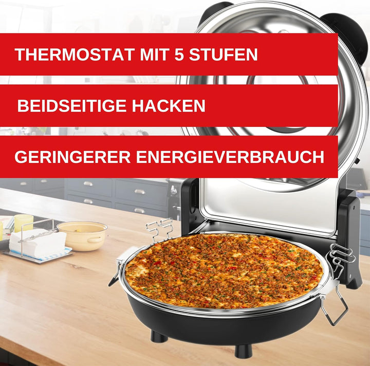 ERATEC - Steinofen SET PM-27. Elektischer Pizzaofen für innen & aussen. Tisch-Ofen bis zu 400°C, Pla