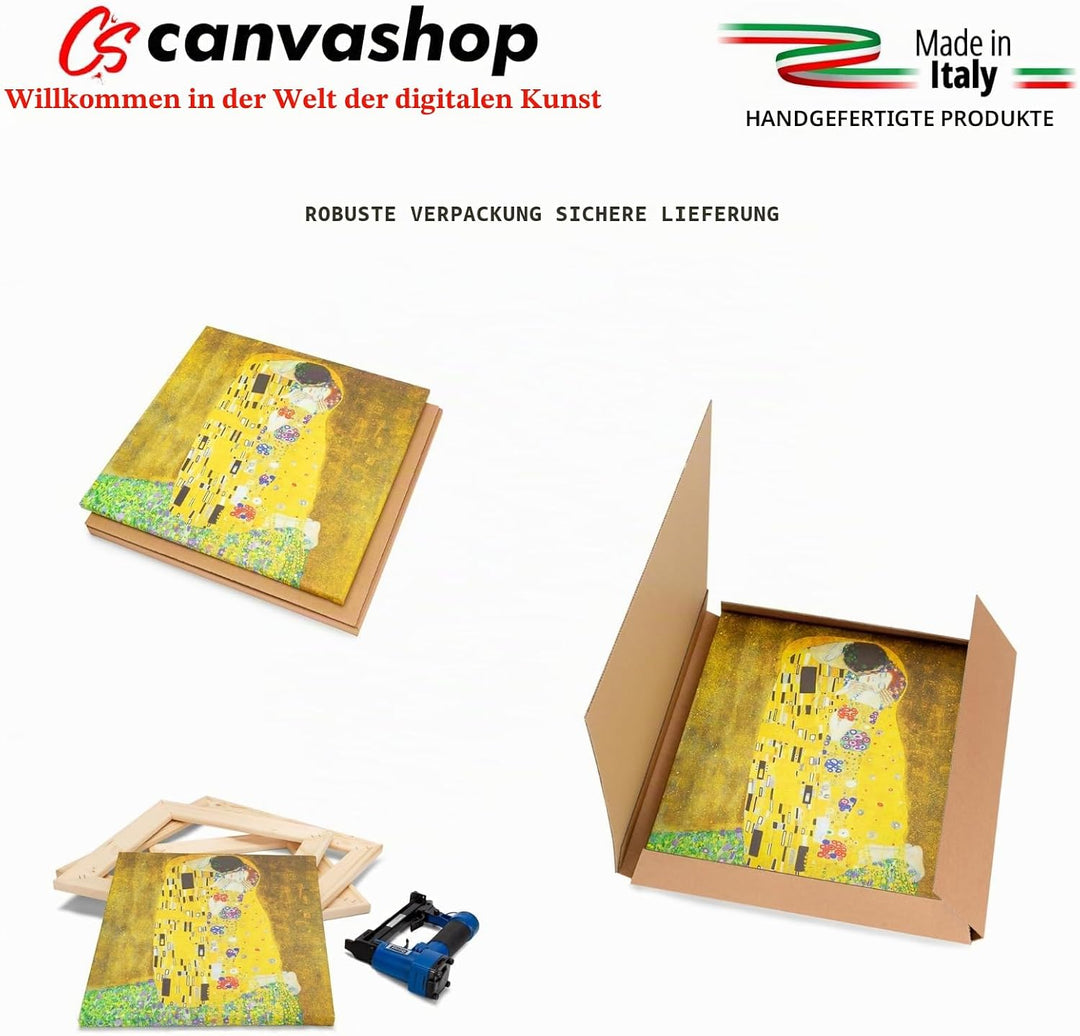 canvashop Moderne Bilder Wohnzimmer Der Kuss von Klimt cm 60 x 30 Wandbilder Vertikales Bild auf Lei