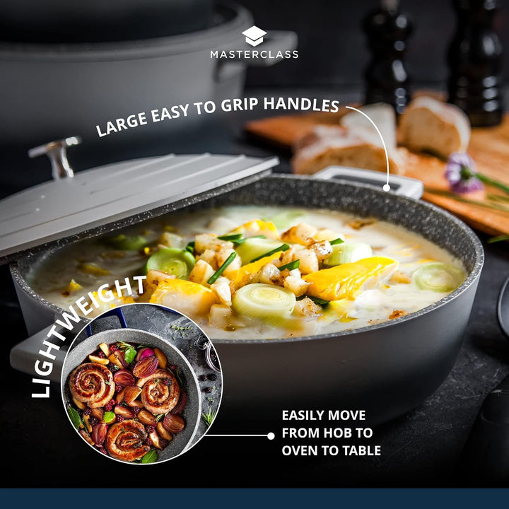 MasterClass Flache Bratpfanne mit Deckel, 4 l/28 cm, leichter Aluminiumguss, induktionsgeeignet und