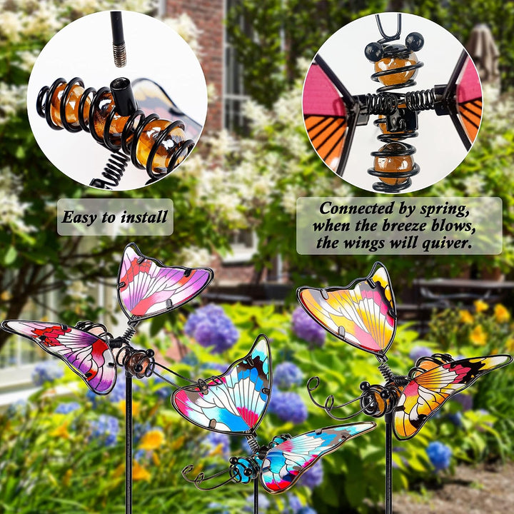 Juegoal Set mit 3 Schmetterlings-Gartensteckern, 50.8 cm, bunte Schmetterlinge, Glas und Metall, wet
