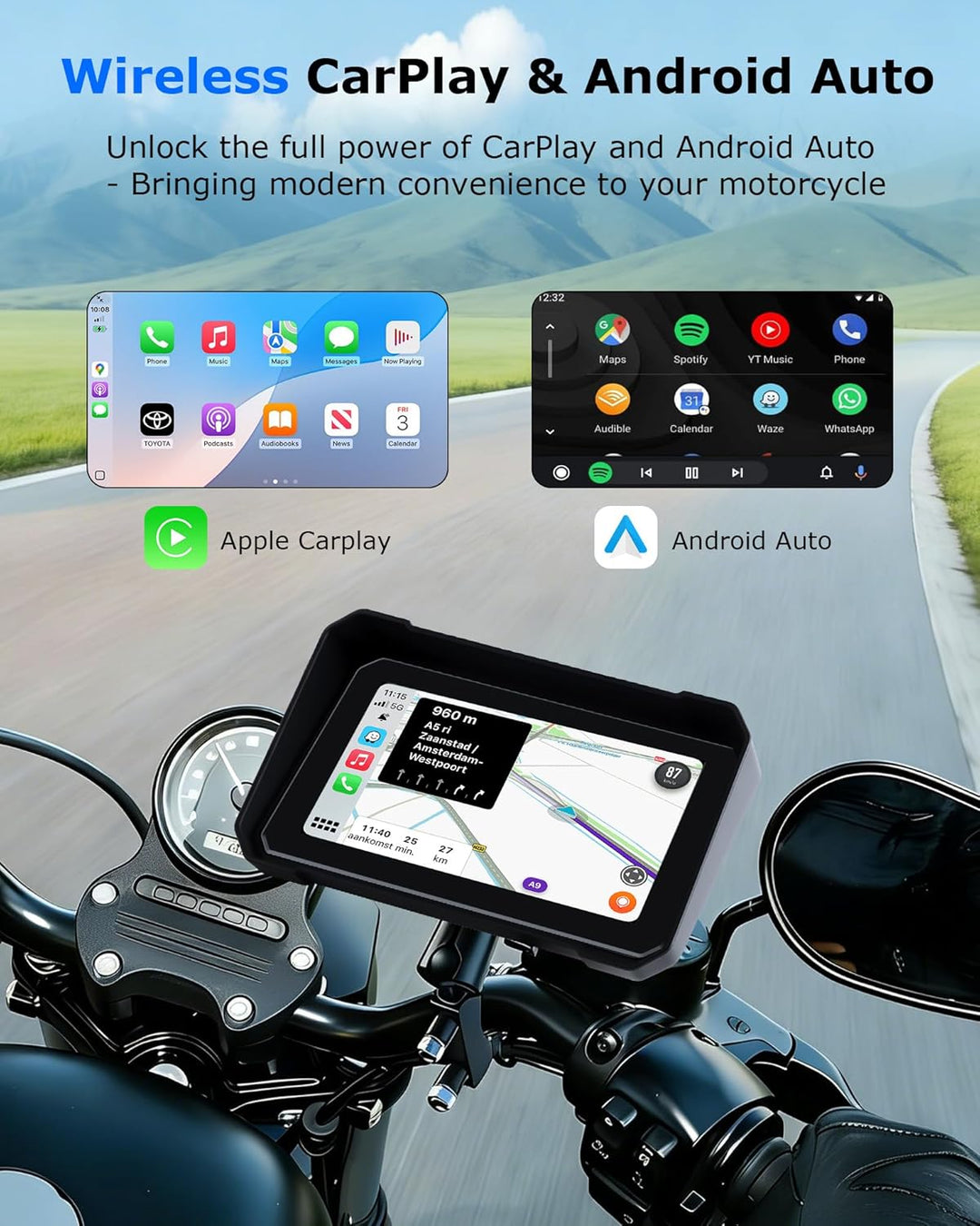 6,3" Motorrad CarPlay &amp; Android Auto Bildschirm, IP67 Ganzkörper Wasserdichter Motorräder Display GP