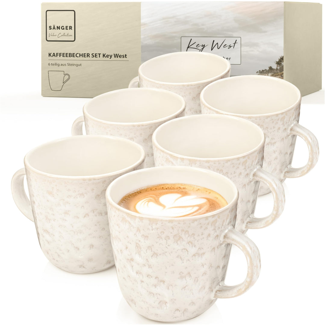 Sänger Key West | Kaffeebecher 6 Personen, Steingut Kaffeetassen Set 6er, Tassen Set Teetasse Set sp