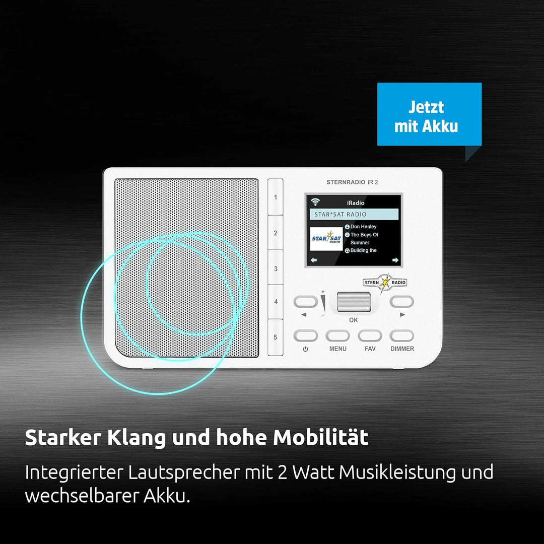 TechniSat STERNRADIO IR 2 - kompaktes Internetradio (WLAN, wechselbarer Akku, Farbdisplay, änderbare