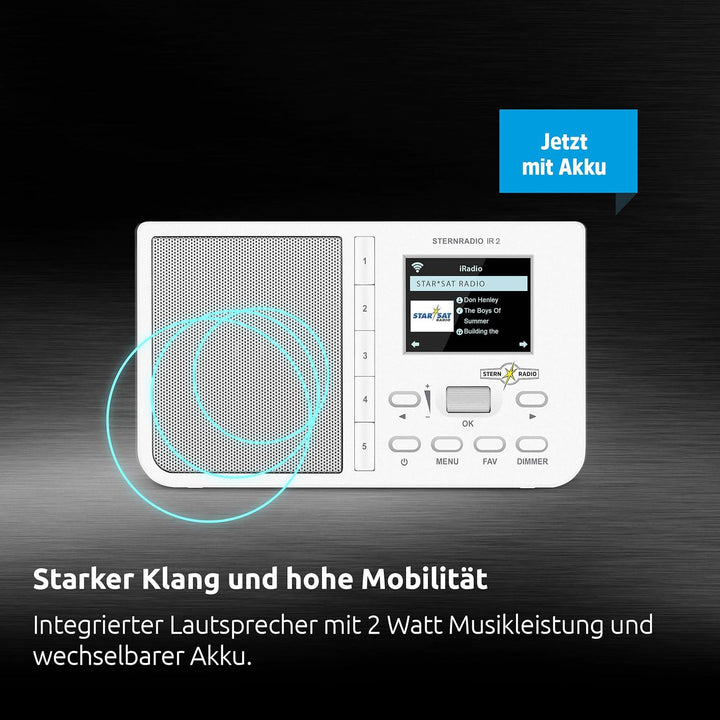 TechniSat STERNRADIO IR 2 - kompaktes Internetradio (WLAN, wechselbarer Akku, Farbdisplay, änderbare
