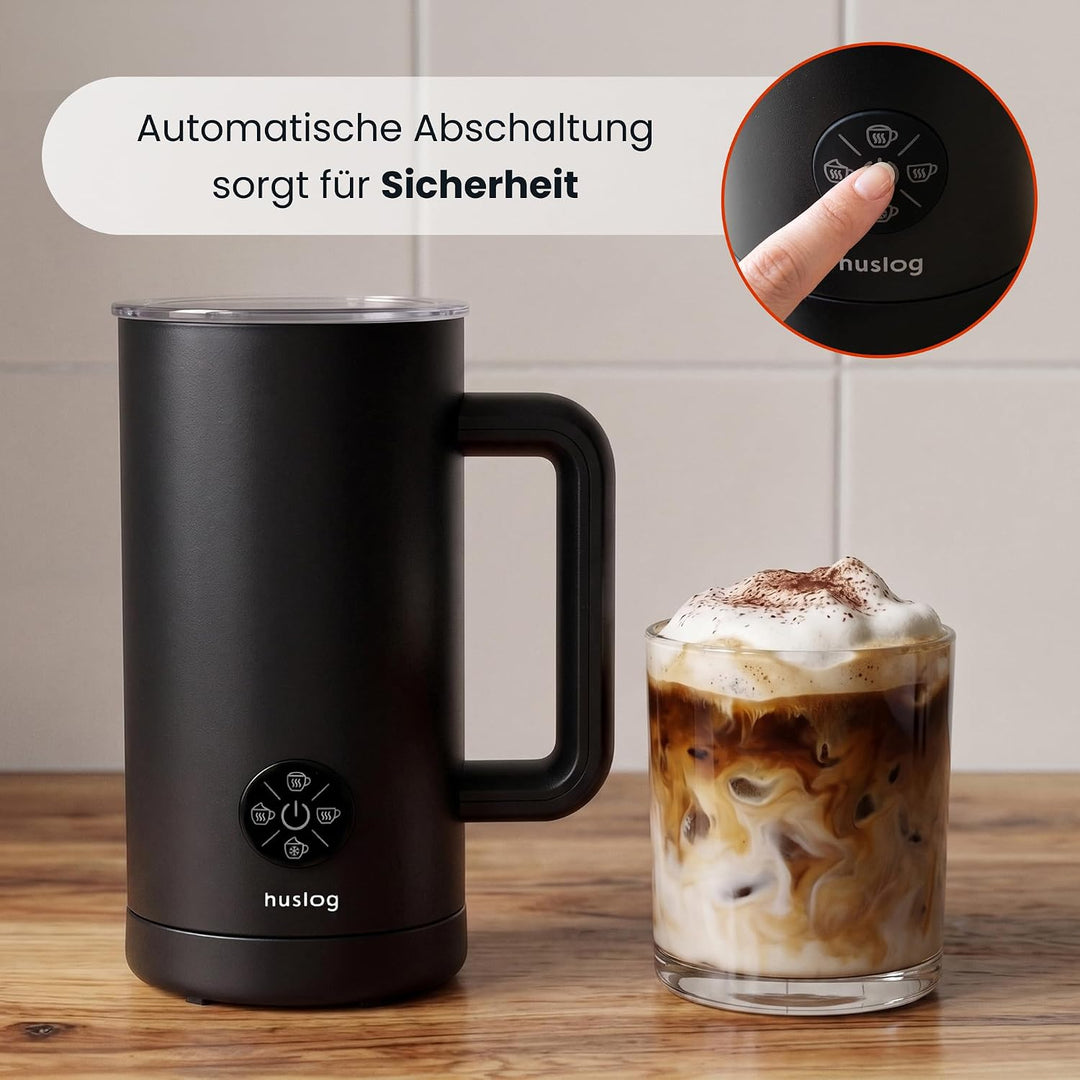 Elektrischer Milchaufschäumer mit Heizung 500W – 4 Modi (Heiss &amp; Kalt), 300 ml Erwärmen / 150 ml Mil