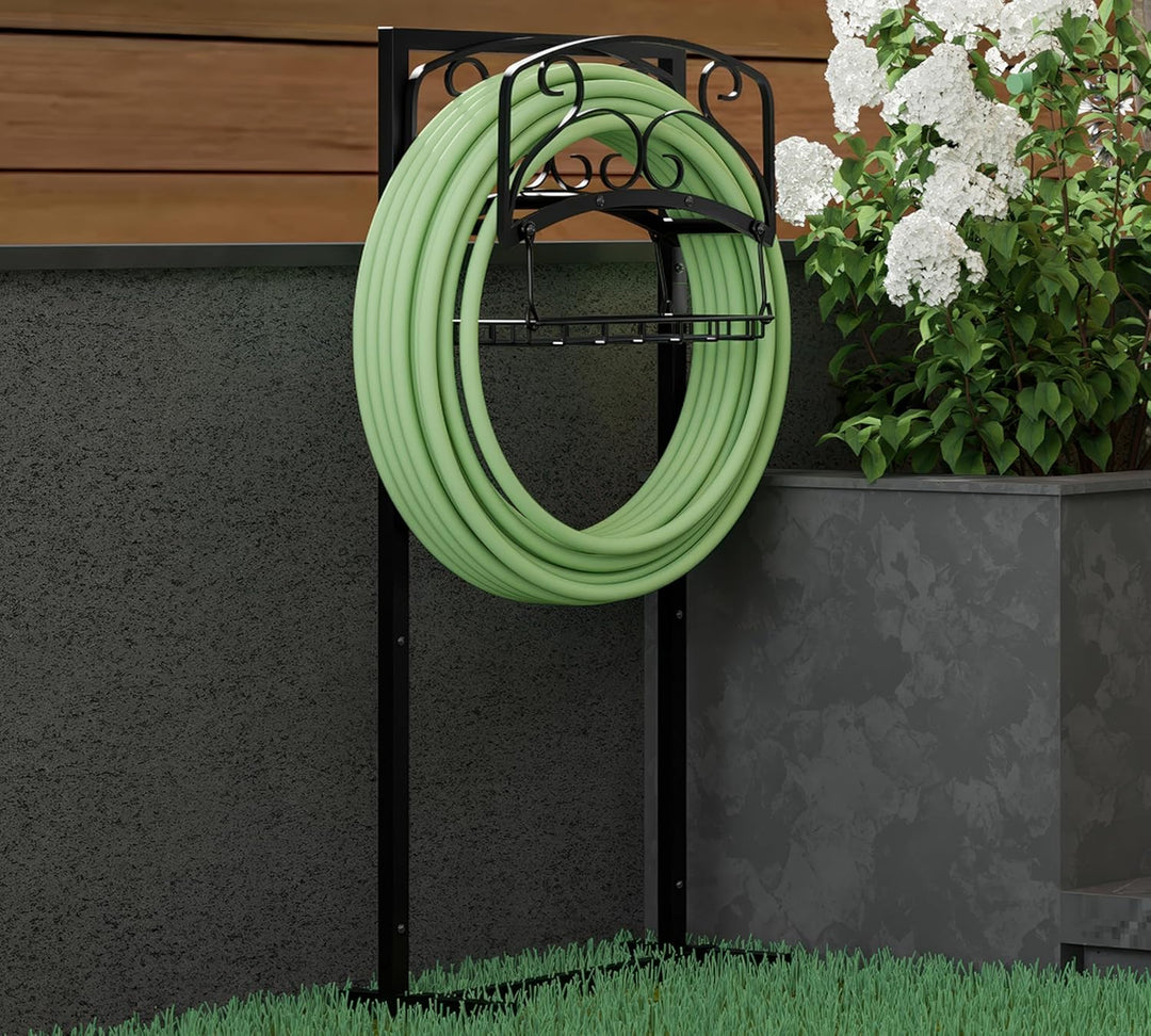 Kingson tragbare Gartenschlauchhalter mit Korb, robust, freistehender Stahlständer, hält 45 m Schlau