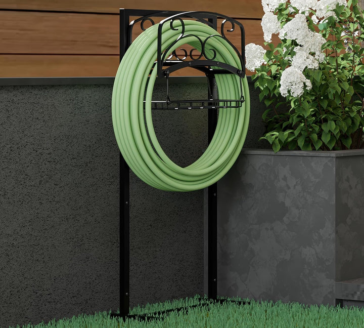 Kingson tragbare Gartenschlauchhalter mit Korb, robust, freistehender Stahlständer, hält 45 m Schlau