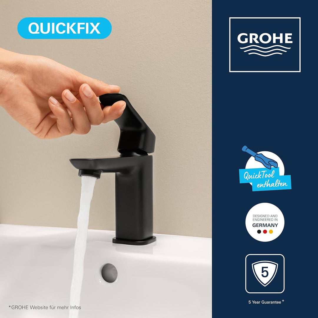 GROHE Dice, Waschtischarmatur, wassersparend (Wasserhahn für das Bad, Badarmatur mit Zugstangen-Abla