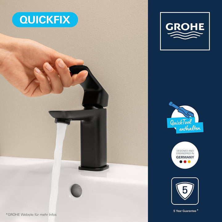 GROHE Dice, Waschtischarmatur, wassersparend (Wasserhahn für das Bad, Badarmatur mit Zugstangen-Abla