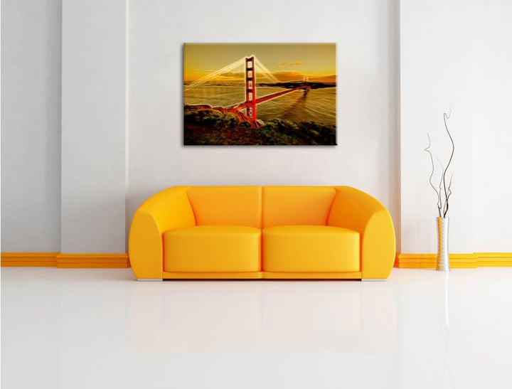 Pixxprint Golden Gate Bridge als Leinwandbild/Grösse: 100x70 cm/Wandbild/Kunstdruck/fertig bespannt,