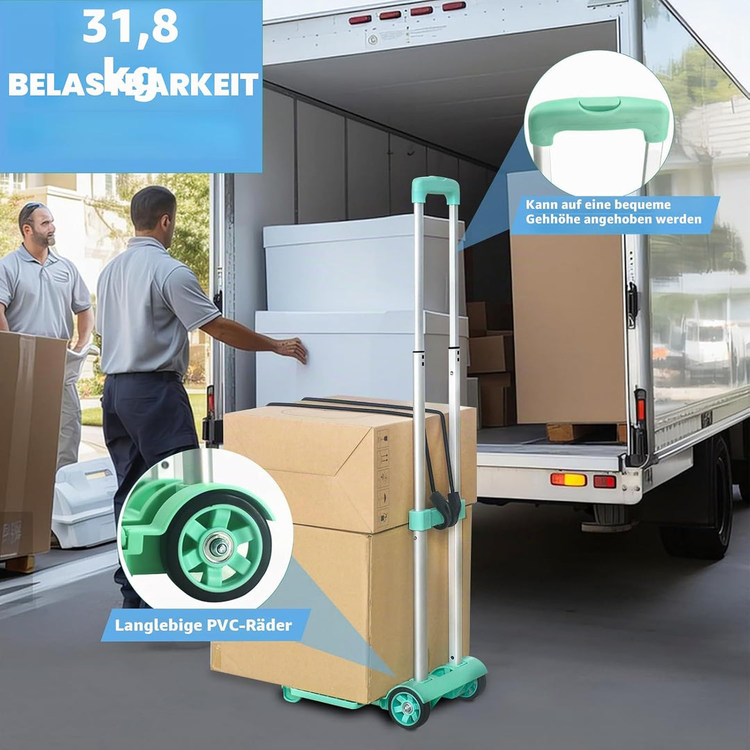 Aluminium Sackkarre Klappbar, 35kg Transportkarre mit Teleskopstange - 2 Expanderseilen inklusive -