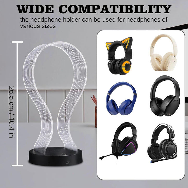 Ammonite Light Up Headphone Stand, 16 Farbe leuchtet Gaming Schreibtisch Accessoire mit 1 USB-Ladean