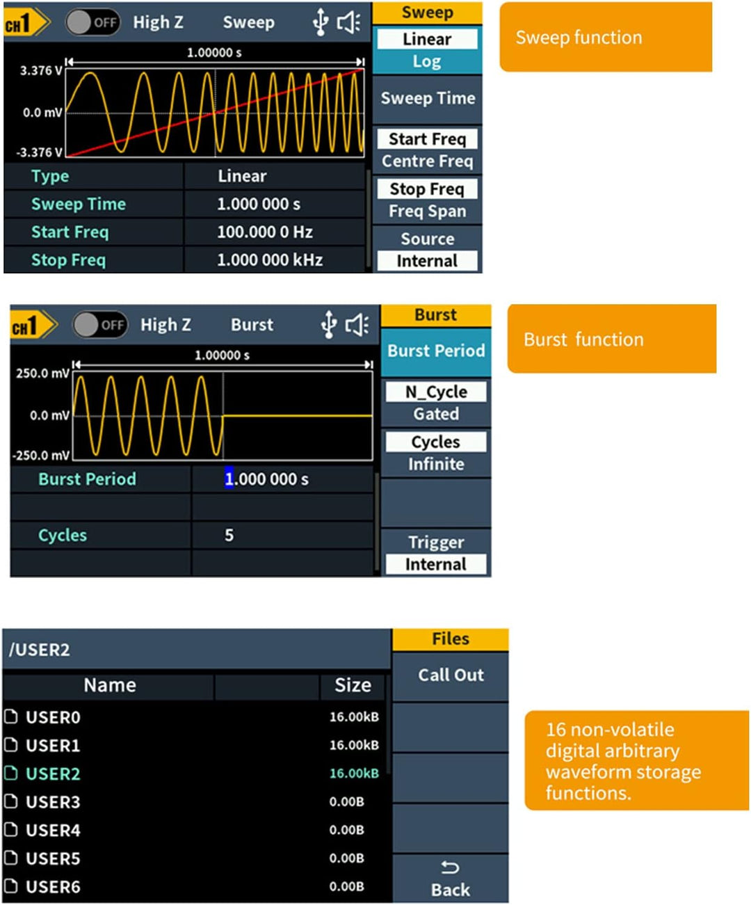 OWON DGE2070 Arbitrary Waveform Generator AWG 14bit vertikale Auflösung 2CH 70MHz 300MSa/s 3,6 Zoll