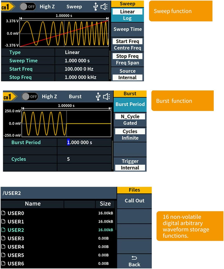 OWON DGE2070 Arbitrary Waveform Generator AWG 14bit vertikale Auflösung 2CH 70MHz 300MSa/s 3,6 Zoll