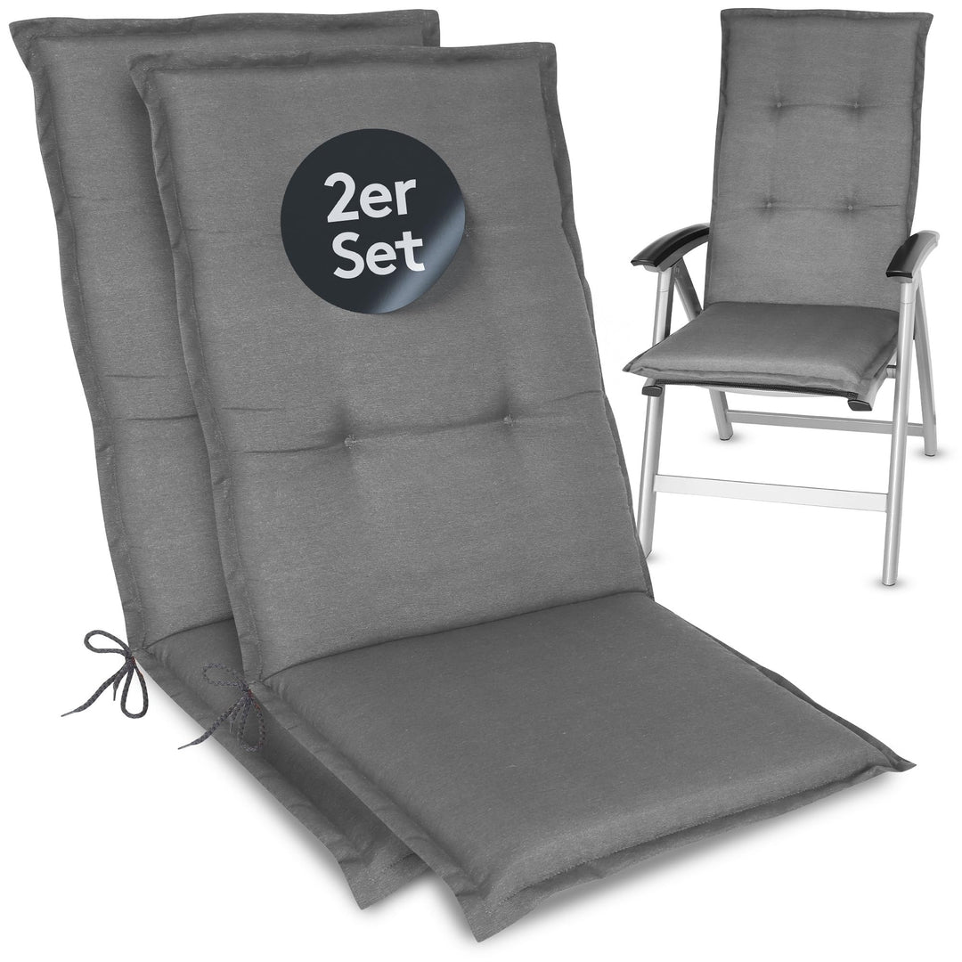 LILENO HOME Gartenstuhl Auflagen als [2er Set - Hochlehner] in Uni Mittelgrau (Tami) - Bequeme Liege