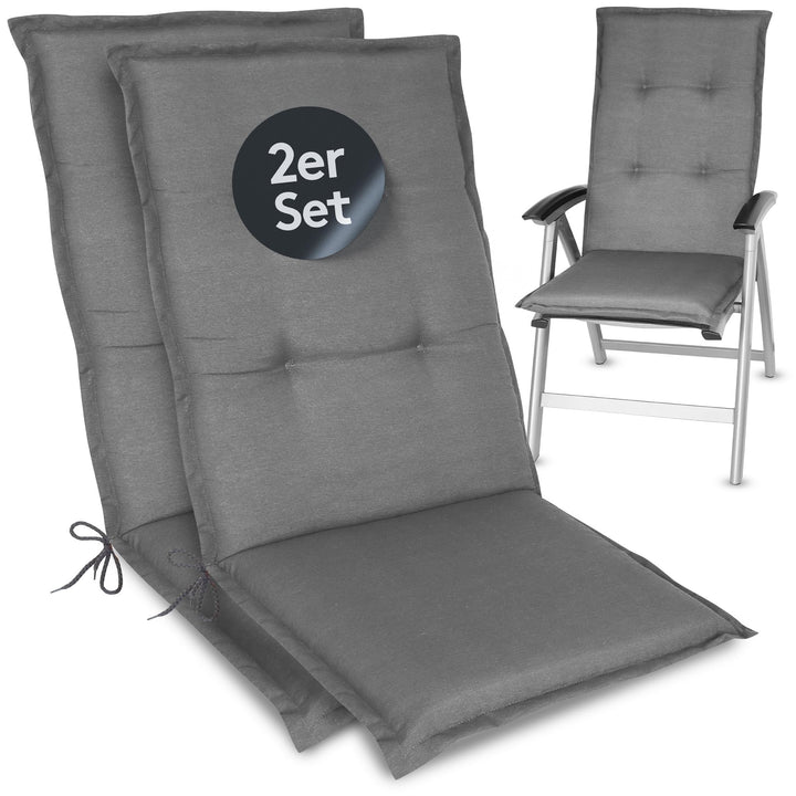LILENO HOME Gartenstuhl Auflagen als [2er Set - Hochlehner] in Uni Mittelgrau (Tami) - Bequeme Liege