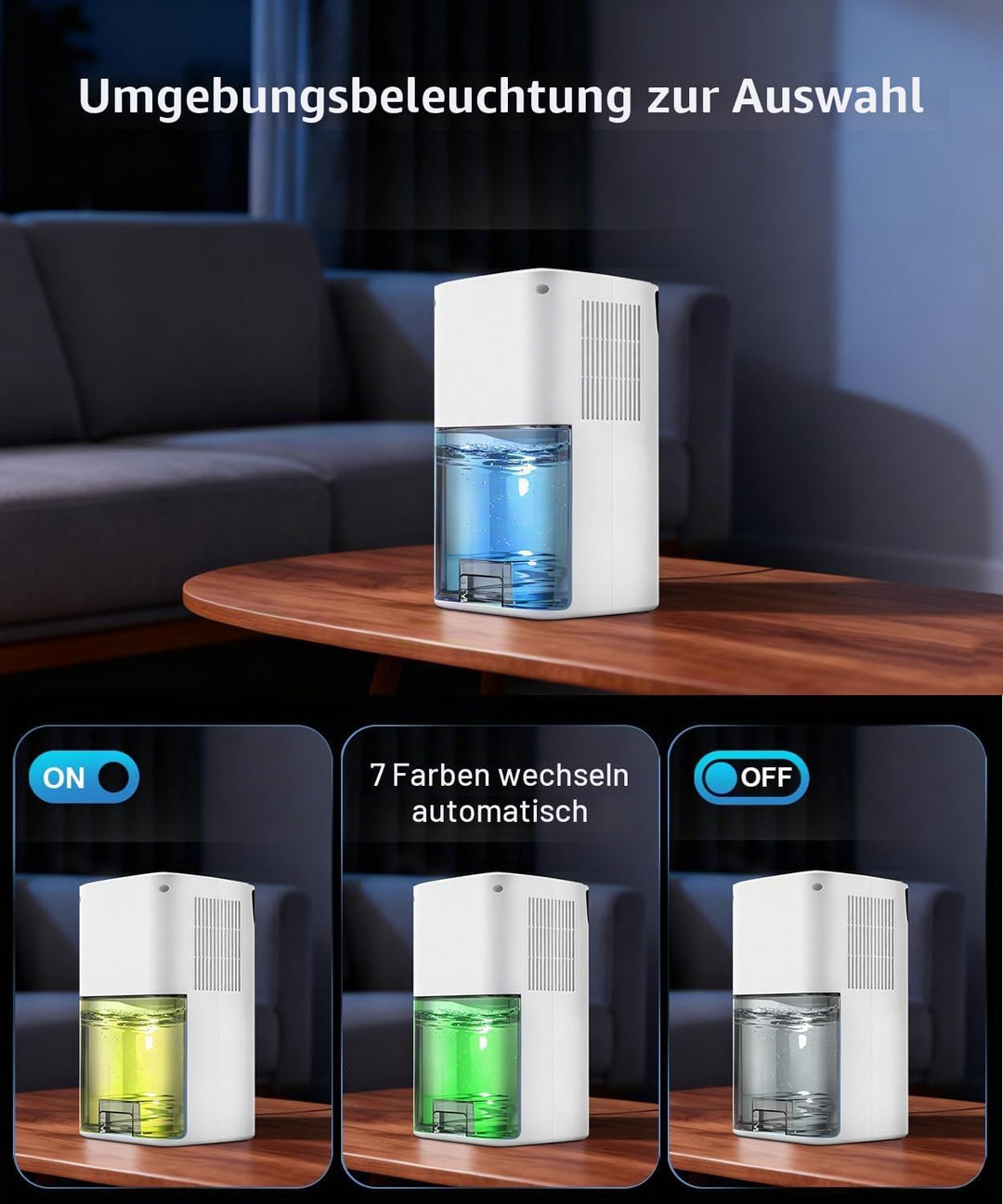 Mini Luftentfeuchter Elektrisch 2600ML für Kleine Räume, Entfeuchter mit Geräuschreduziertem Nachtmo