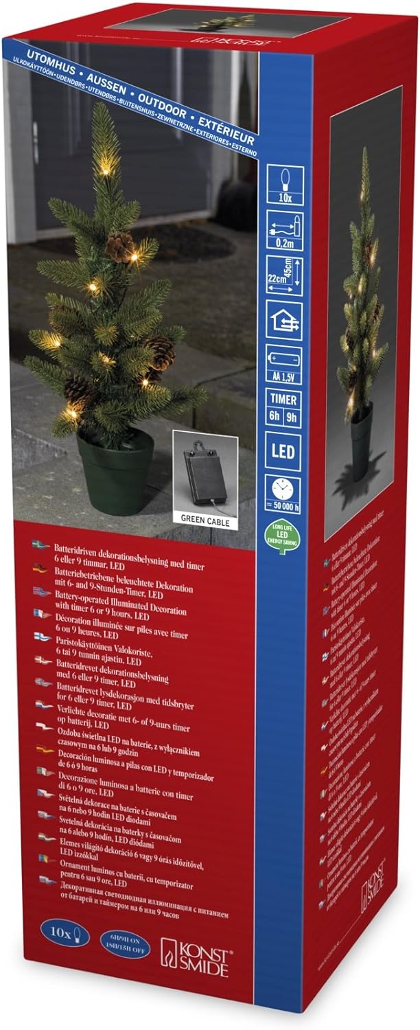 Konstsmide 3780-100 LED Weihnachtsbaum mit Tannenzapfen und Topf / für Aussen (IP44) / Batteriebetri