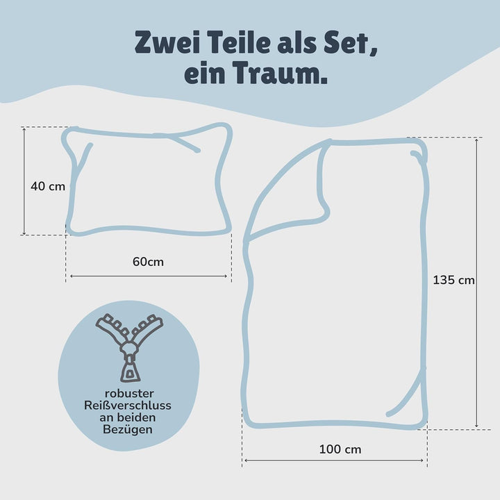 Familando Baby-Bettwäsche mit Ohren/Stacheln 100x135 40x60 cm · Dino Bettwäsche Hellblau für Kleinki