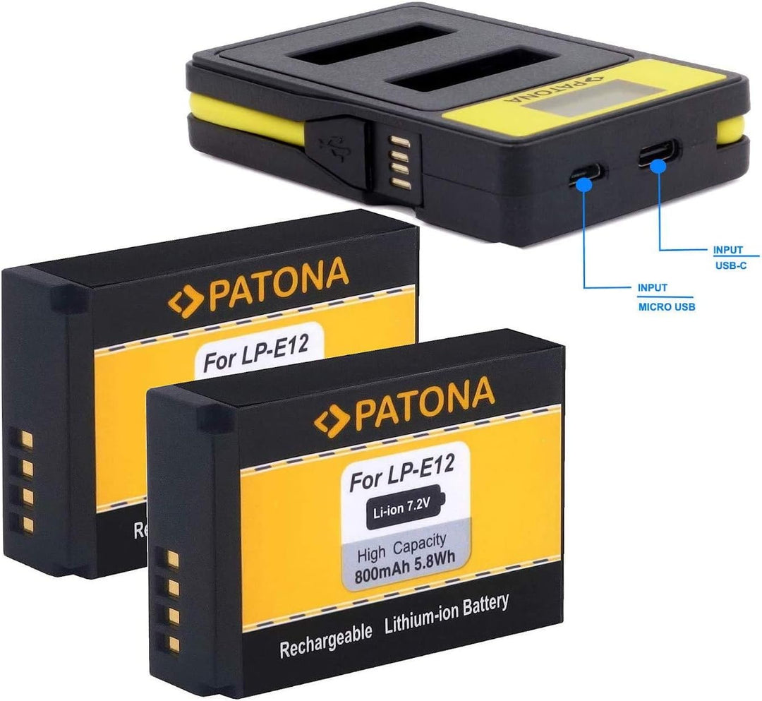 PATONA LP-E12 Akku Pack mit Ladegerät 141652 (voll Integriertes USB Kabel) - Kompatibel mit Canon EO